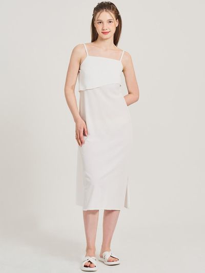 HYEYEONG KIM Buckle Square Neck Sleeveless Dress [Beige]
