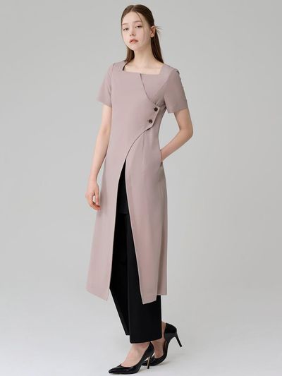 HYEYEONG KIM Chiffon Layered Maxi Blouse Jacket [Brown]