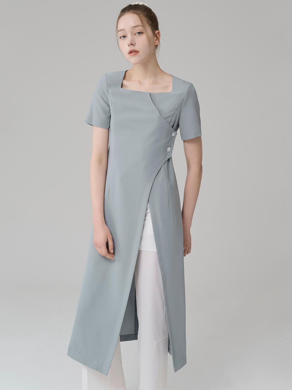 HYEYEONG KIM Chiffon Layered Maxi Blouse Jacket [Steelblue]