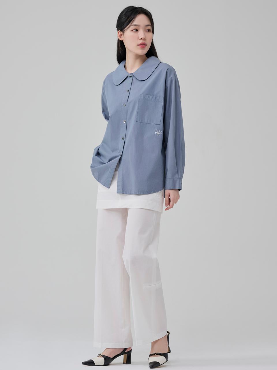 HYEYEONG KIM Cotton Wide Fit Pintuck Round Collar Blouse
