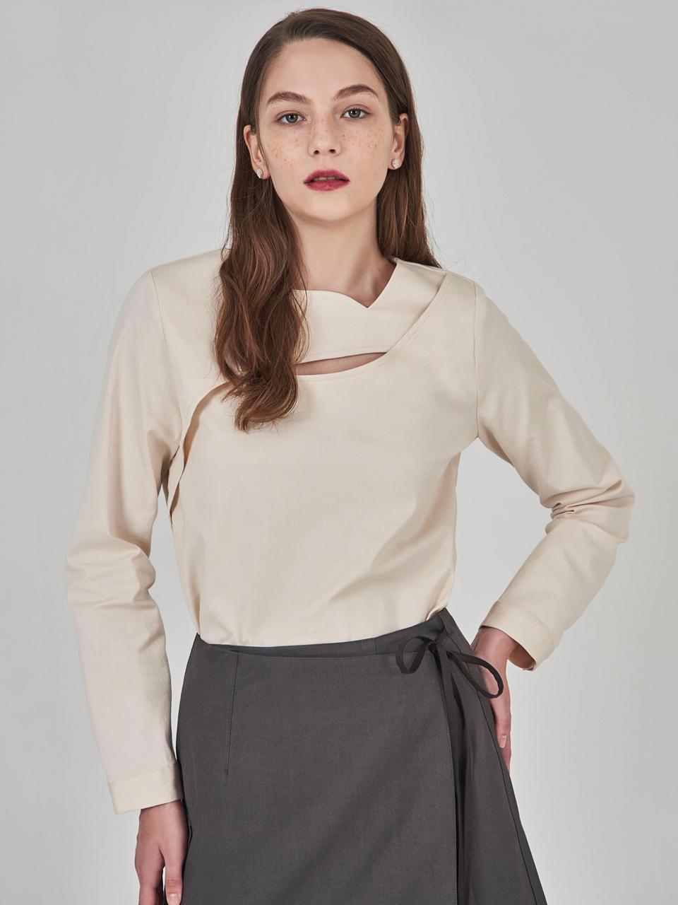 HYEYEONG KIM Cutout Cotton-Spandex Contemporary Blouse [Ivory]