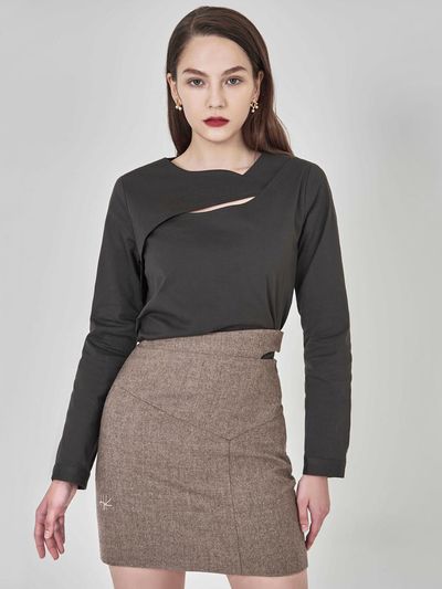 HYEYEONG KIM Cutout Cotton-Spandex Premium Blouse [Charcoal]