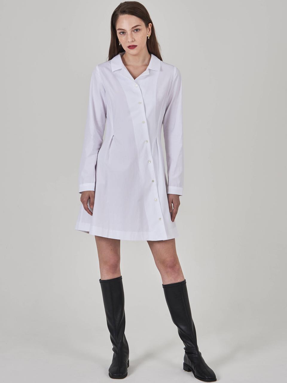 HYEYEONG KIM Diagonal Button Pintuck Shirt Dress [Beige]