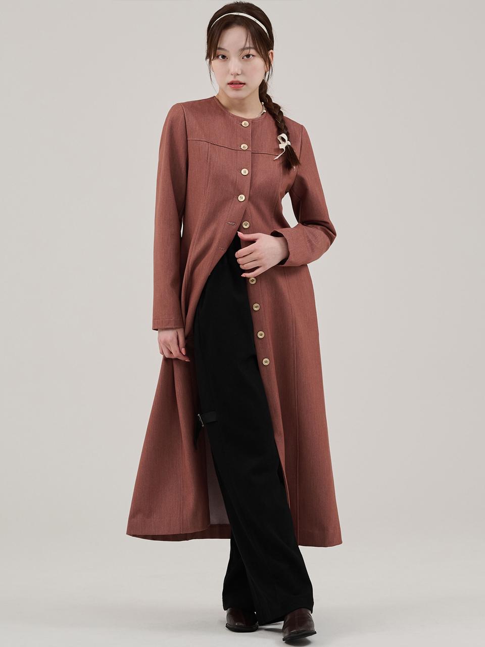 HYEYEONG KIM Fleece-Back Denim Maxi A-Line Jacket [Dry Rose]