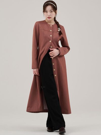 HYEYEONG KIM Fleece-Back Denim Maxi A-Line Jacket [Dry Rose]