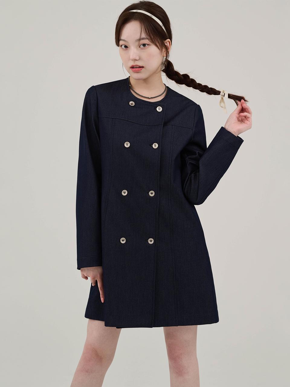 HYEYEONG KIM Fleece-Back Midi Denim Jacket [Dark Blue]