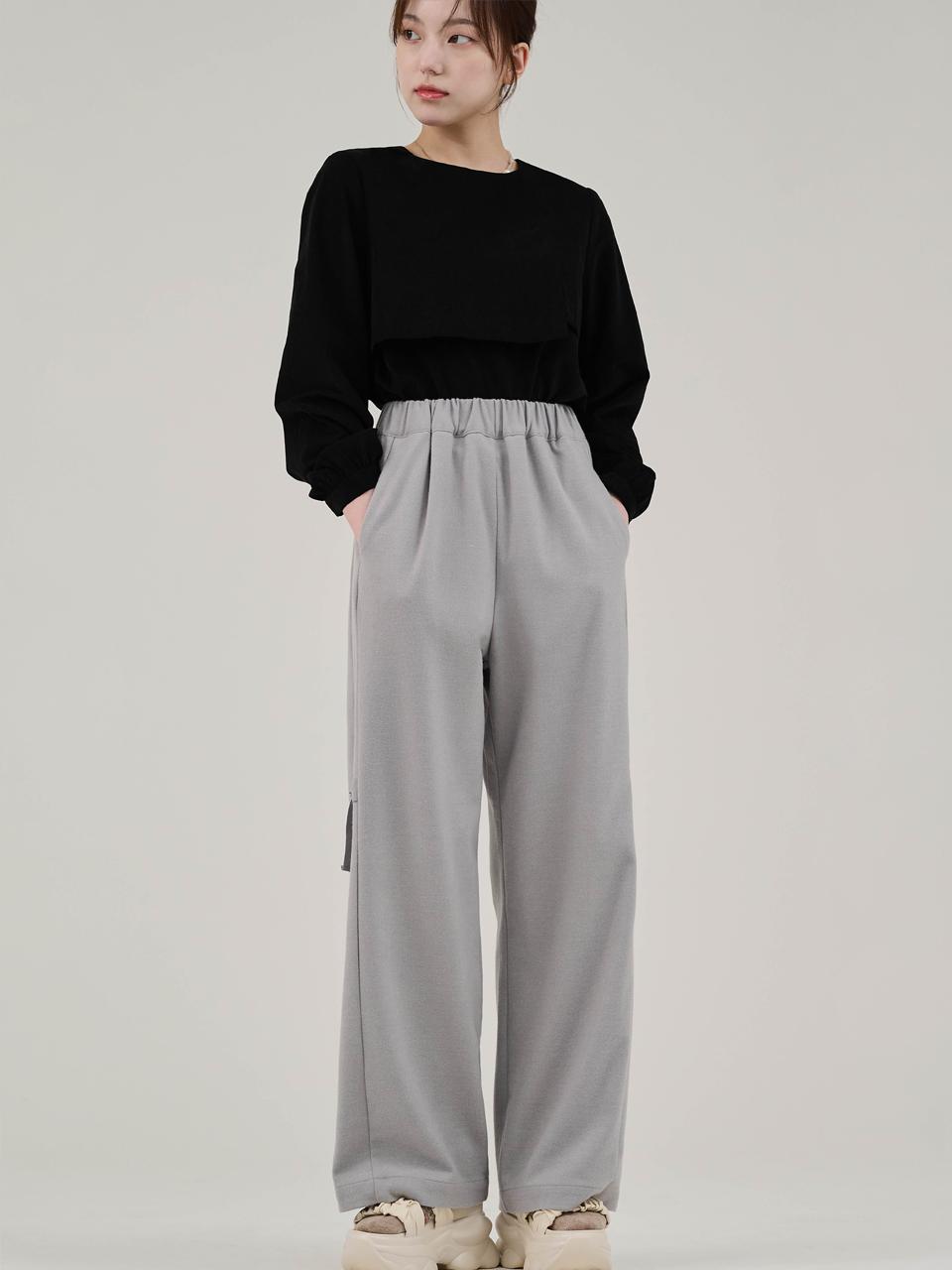 HYEYEONG KIM Fleece Straight Wide-leg Trousers [Grey]