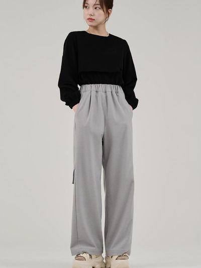 HYEYEONG KIM Fleece Straight Wide-leg Trousers [Grey]
