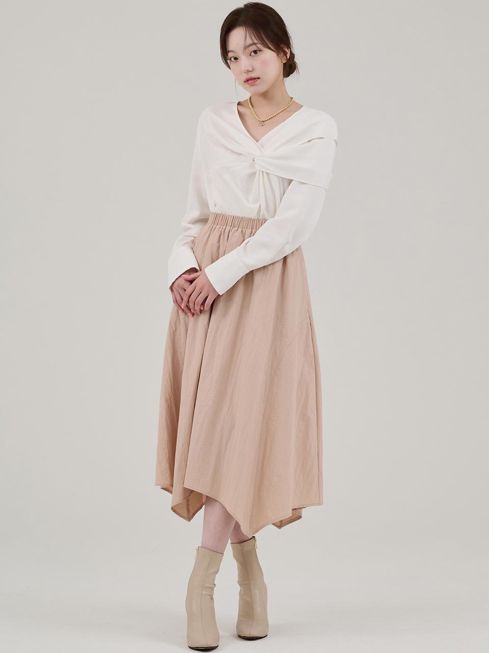 HYEYEONG KIM Gored Asymmetric Elastic Waist Skirt [Pink]