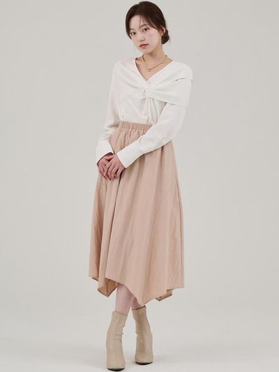 HYEYEONG KIM Gored Asymmetric Elastic Waist Skirt [Pink]