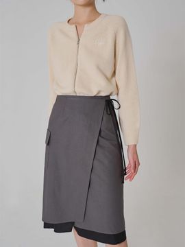 HYEYEONG KIM Layered Wrap A-line Long Skirt [Grey]