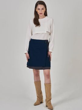 HYEYEONG KIM Layered Wrap Adjustable Cotton-Rayon Skirt [Navy]
