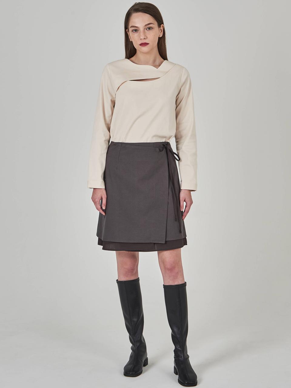 HYEYEONG KIM Layered Wrap Cotton-Rayon Skirt [Grey]