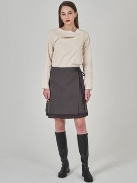 HYEYEONG KIM Layered Wrap Cotton-Rayon Skirt [Grey]