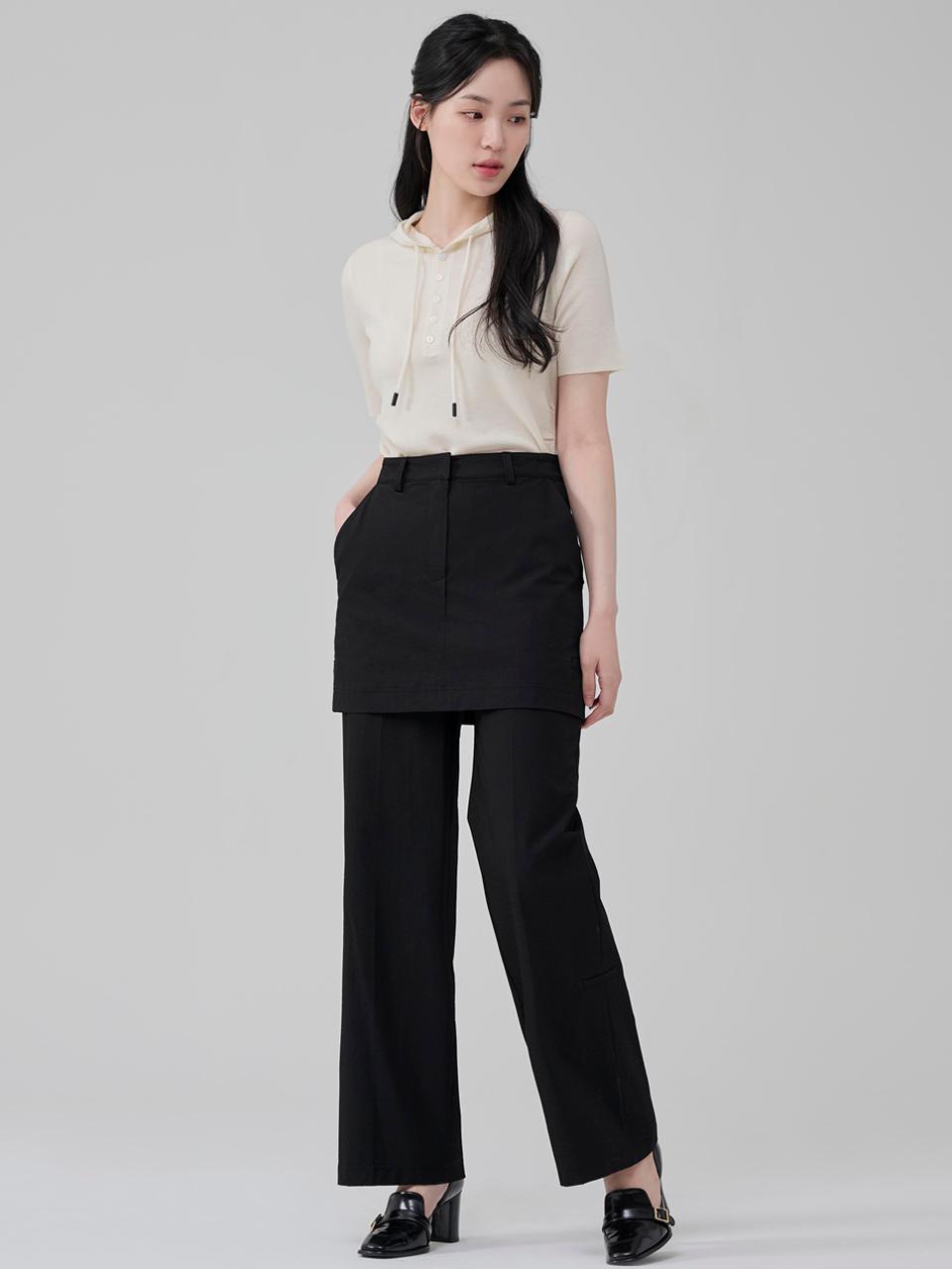 HYEYEONG KIM Nylon Wide-leg Layered Trousers [Black]