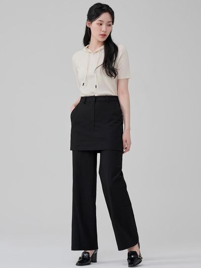 HYEYEONG KIM Nylon Wide-leg Layered Trousers [Black]