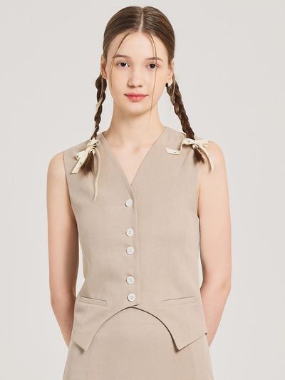 HYEYEONG KIM Satin Tailored Modal Vest [Beige]