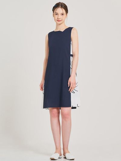 HYEYEONG KIM Satin Tent Sleeveless Midi Dress [Navy]