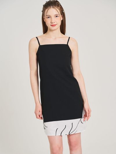 HYEYEONG KIM Satin Tunic Sleeveless Square Neck Dress [Black]