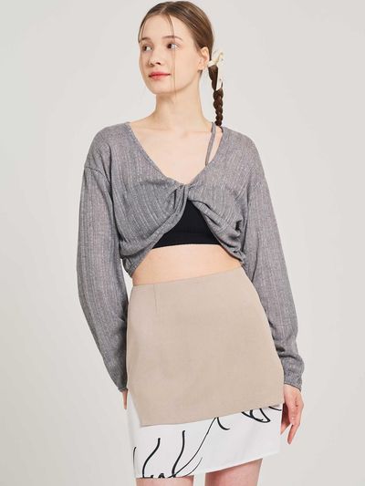 HYEYEONG KIM Sheer Knit Twisted Crop Cover-up Top [Grey]