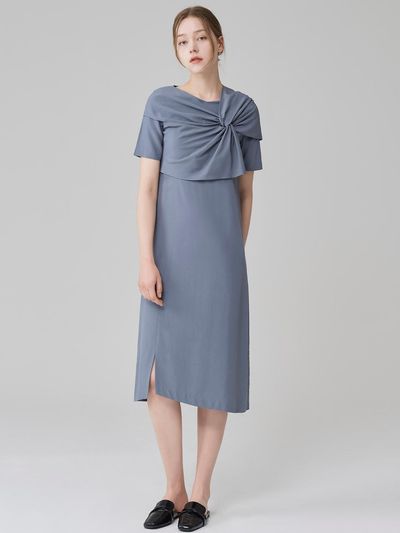 HYEYEONG KIM Silk Interlaced Short Sleeved Dress [Cerulean]