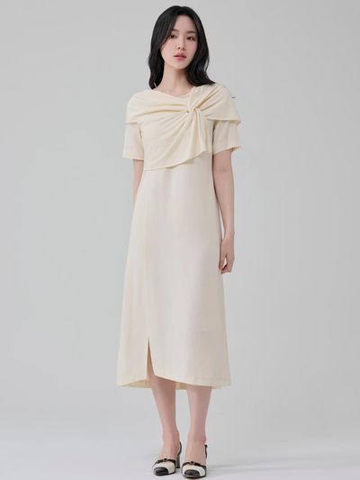 HYEYEONG KIM Silk Interlaced Short Sleeved Dress [White]
