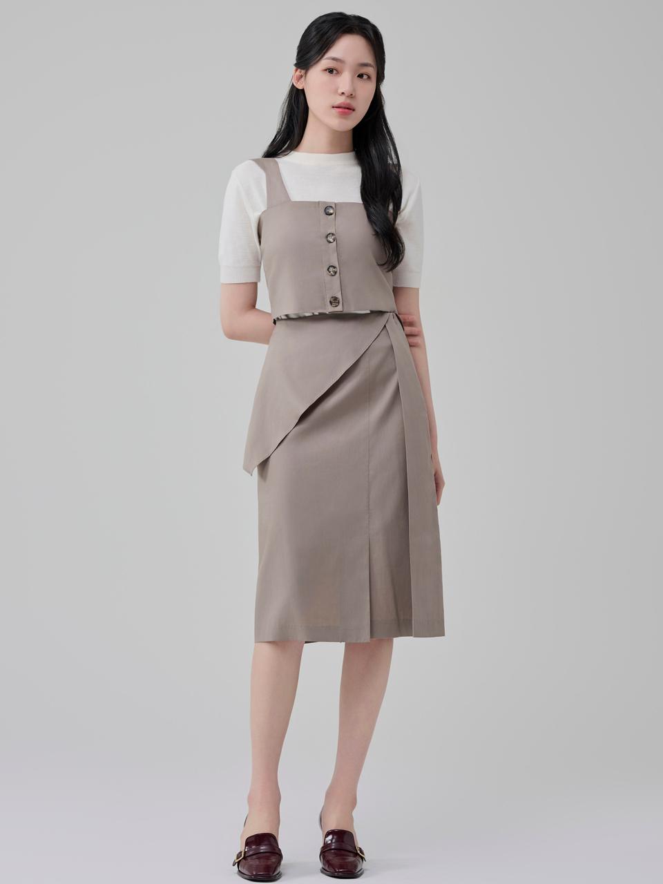 HYEYEONG KIM Tencel Cotton Peplum Tulip Skirt [Taupe]