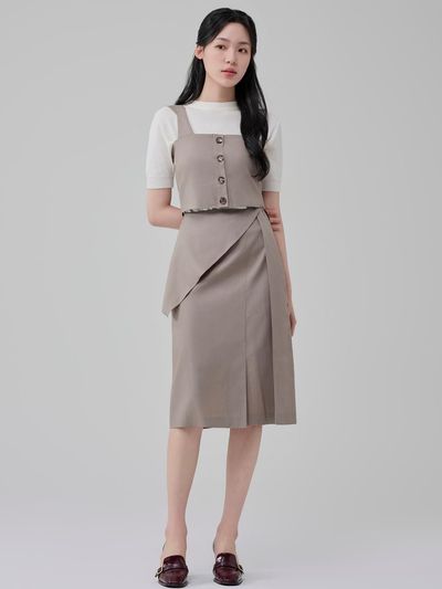 HYEYEONG KIM Tencel Cotton Peplum Tulip Skirt [Taupe]