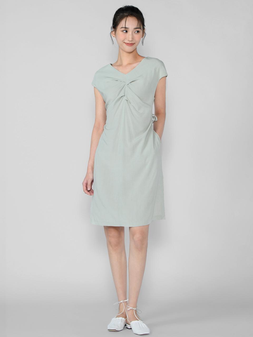 HYEYEONG KIM Tencel Front Pleated Midi Dress [Green]