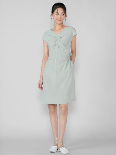 HYEYEONG KIM Tencel Front Pleated Midi Dress [Green]