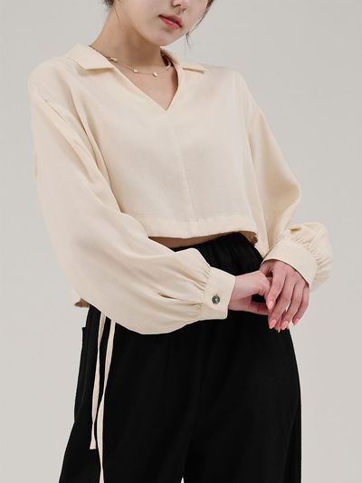 HYEYEONG KIM Tencel Ribbon Adjustable Blouse [Beige]