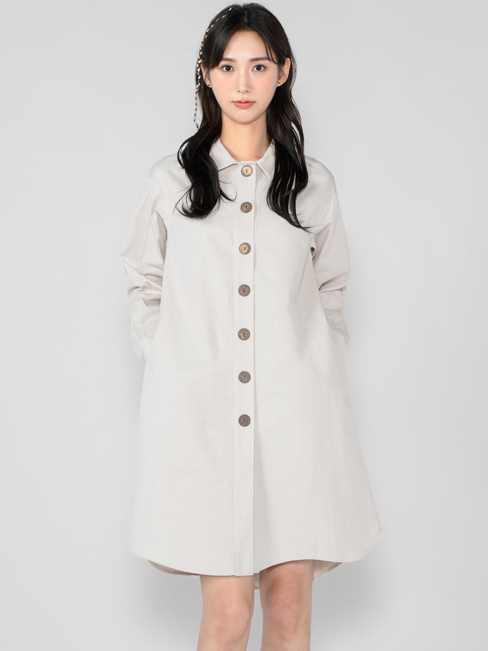 HYEYEONG KIM Unbalanced Long Cotton Blouse Jacket [Beige]