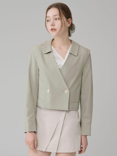 HYEYEONG KIM Upcycled Linen Crop Jacket [Green]