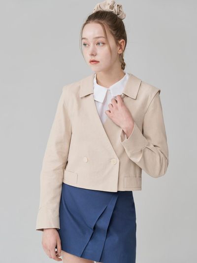 HYEYEONG KIM Upcycled Linen Crop Sustainable Jacket [Ivory]