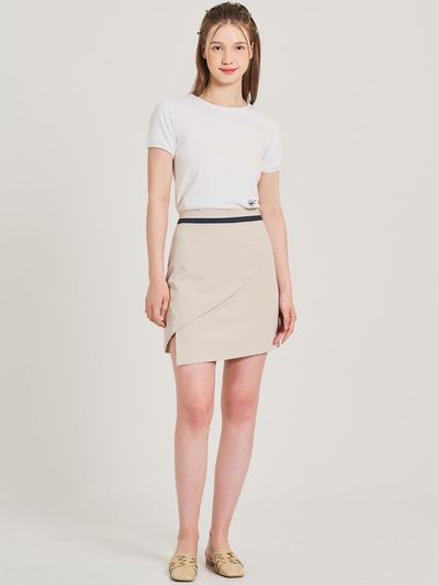 HYEYEONG KIM Wavy Layered Midi Skirt [Light Beige]