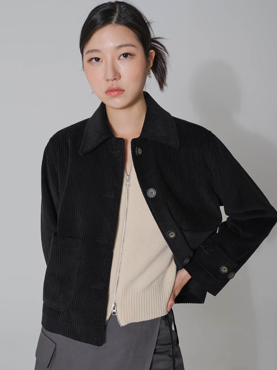 HYEYEONG KIM Wide-wale Corduroy Short Jacket [Black]