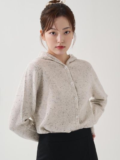 HYEYEONG KIM Wool Hooded Knitted Cardigan [Beige]