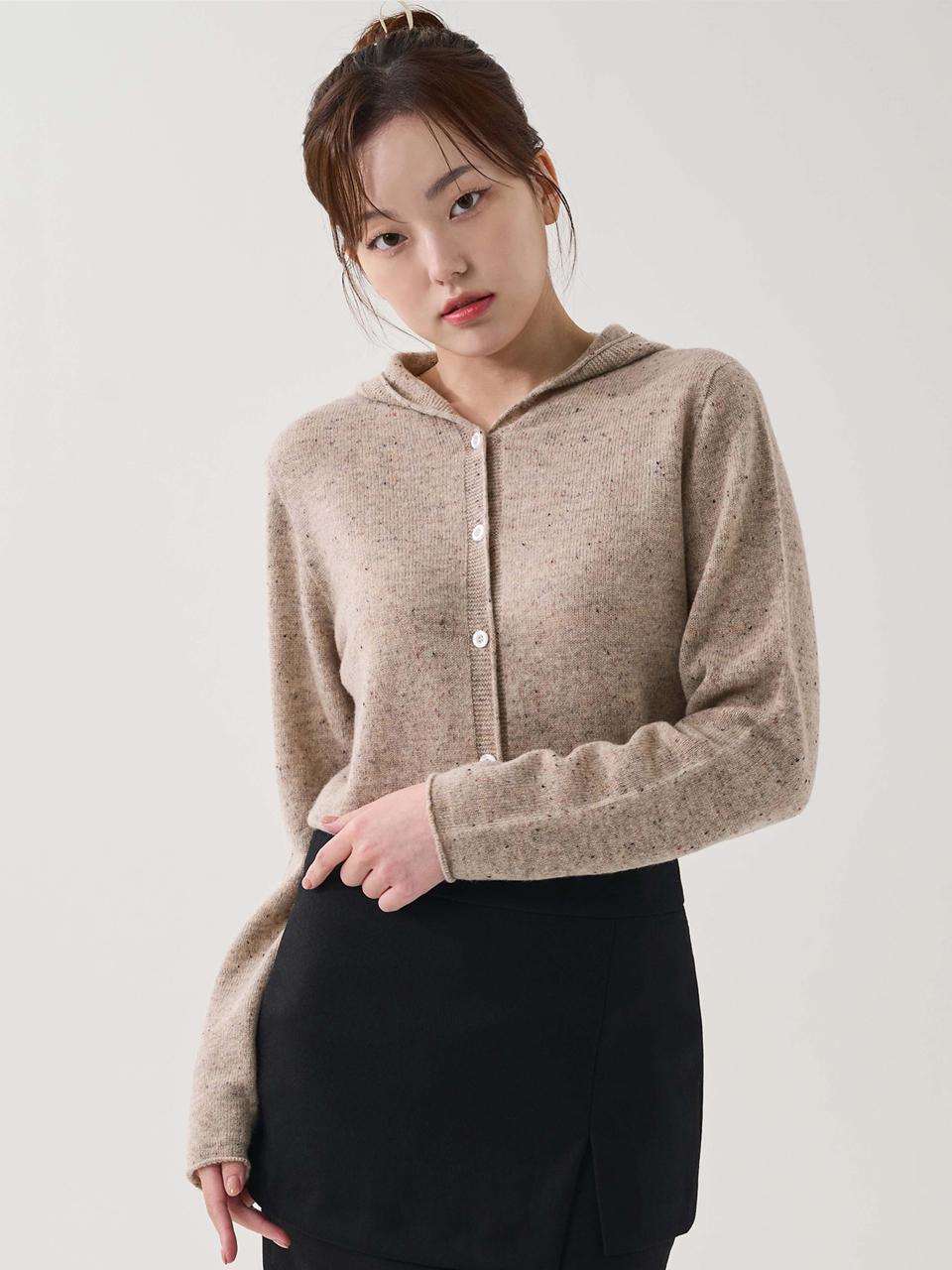 HYEYEONG KIM Wool Hooded Knitted Cardigan [Light Brown]