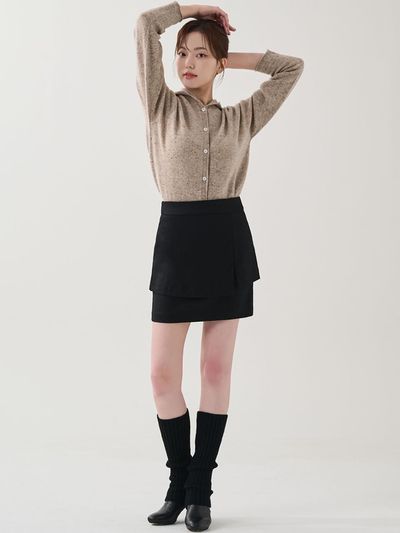 HYEYEONG KIM WOOL LAYERED MIDI SKIRT - black