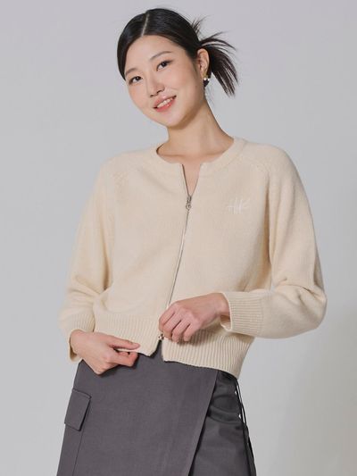 HYEYEONG KIM Wool Two Way Knitted Zip Up Cardigan [Cream]