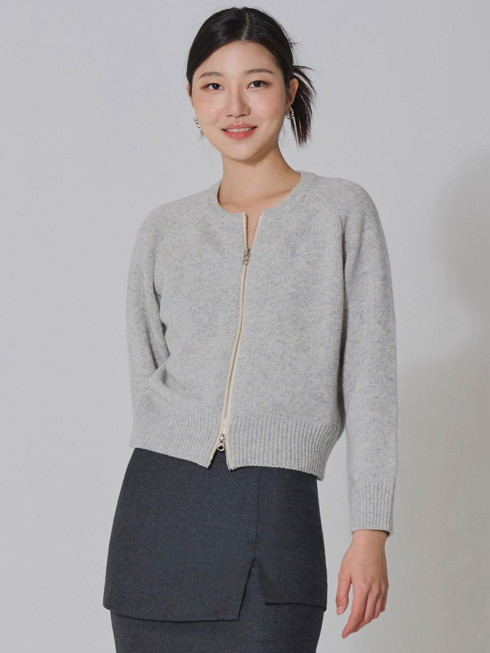 HYEYEONG KIM Wool Two Way Knitted Zip Up Cardigan [Grey]