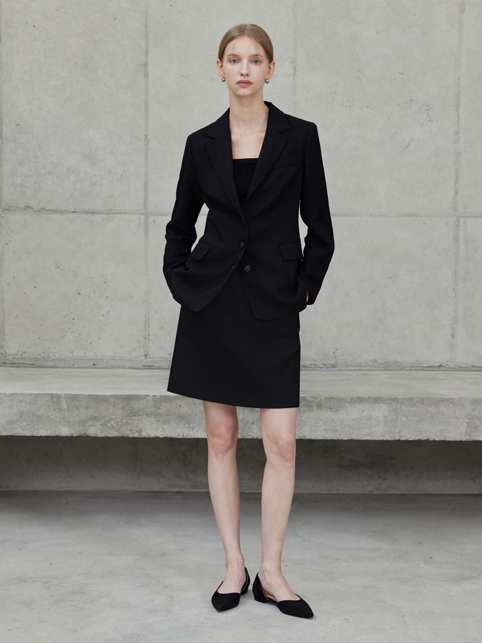 hyyk Boucl Tweed Belted Midi Skirt [Black]