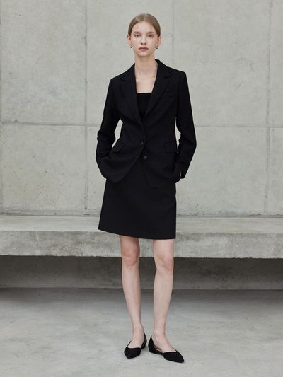 hyyk Boucl Tweed Belted Midi Skirt [Black]