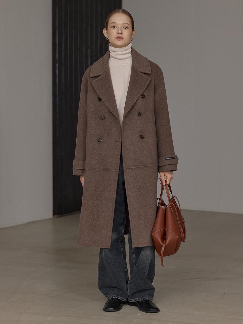 hyyk Cashmere Handmade Double Coat_Melange Brown