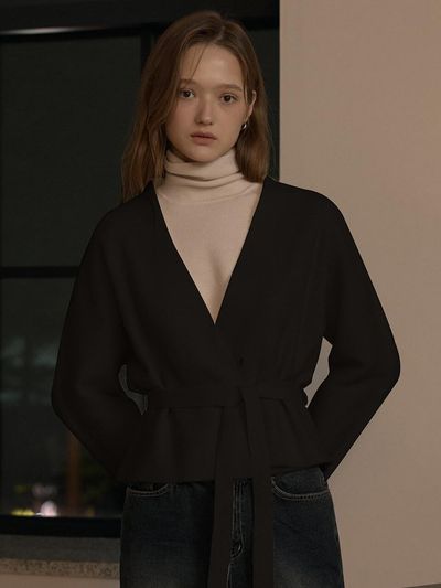 hyyk Cashmere Wool Belted Cardigan [Black]