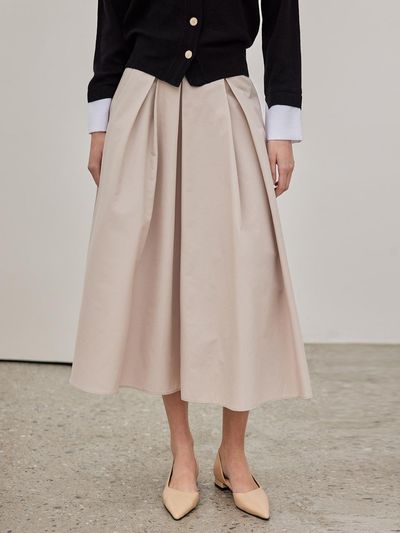 hyyk Flare Soft Pleats Skirt_Pink Beige