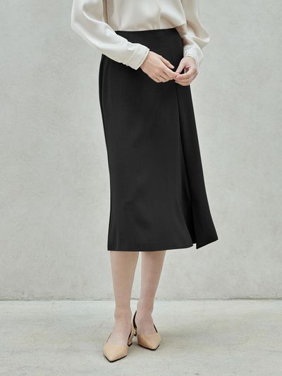hyyk Fluid Semi A Line Skirt_Black