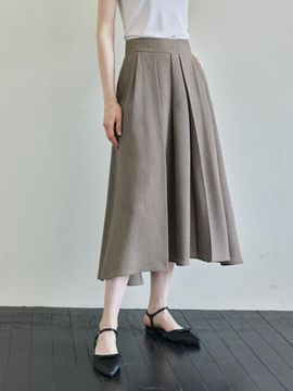 hyyk Pleated Flare Skirt - Melange Brown