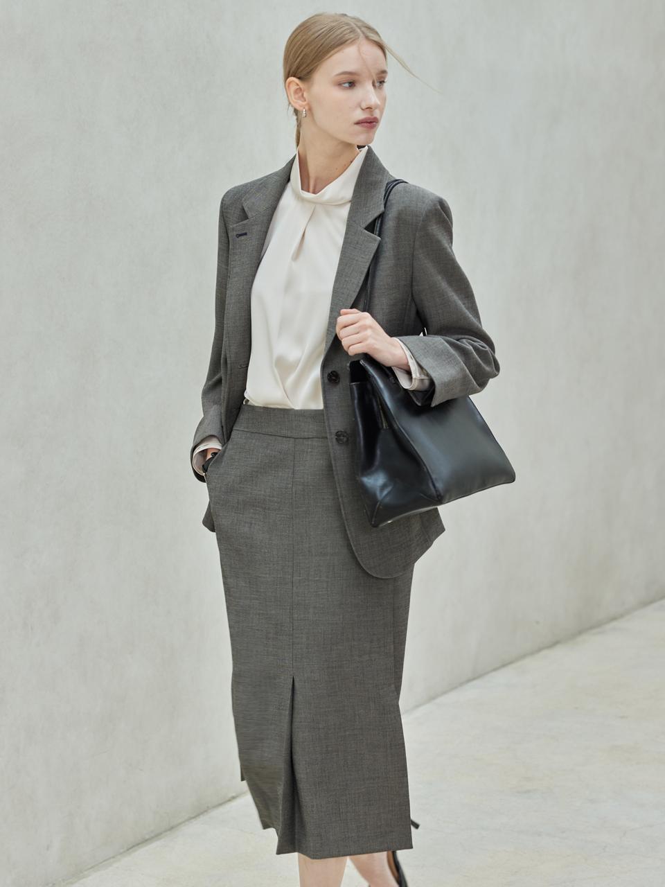 hyyk Slim Midi Slit Skirt - Melange Gray