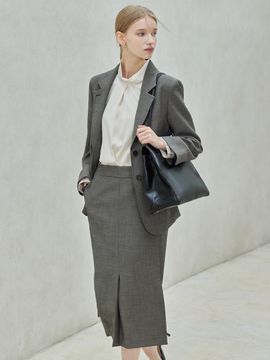 hyyk Slim Midi Slit Skirt - Melange Gray